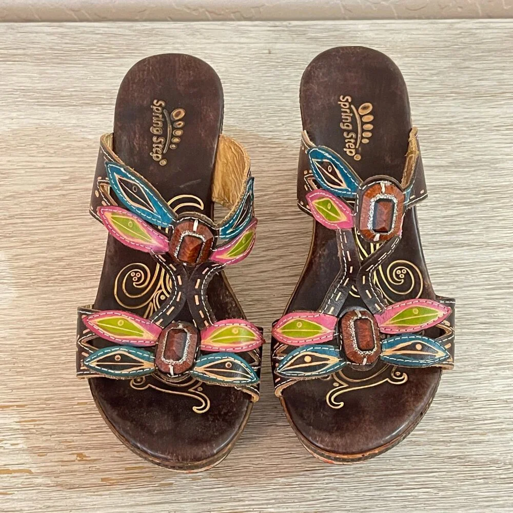 Spring Step L'artiste Bonita Sandals Platform Wedge Dragonfly Leather Colorful 6